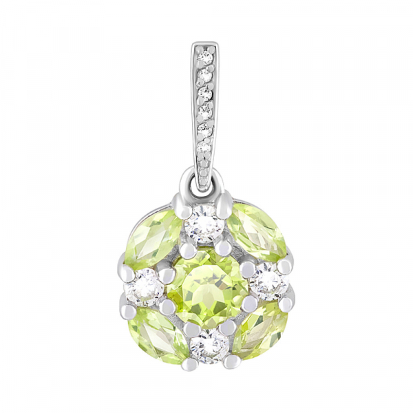 Серебряная подвеска с хризолитом и фианитом № 124389