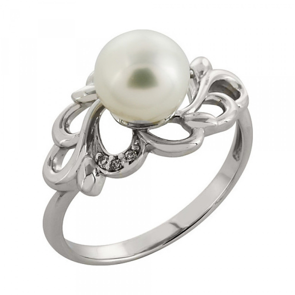 Золотое кольцо с жемчугом и фианитом № 82141