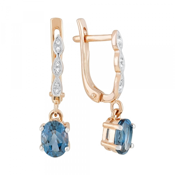 Золотые серьги с топазом и фианитом № 120032