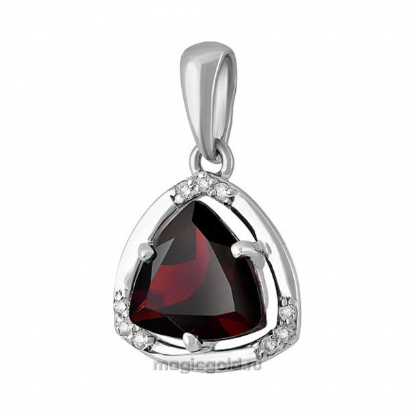 Серебряная подвеска с гранатом и фианитом № 132802