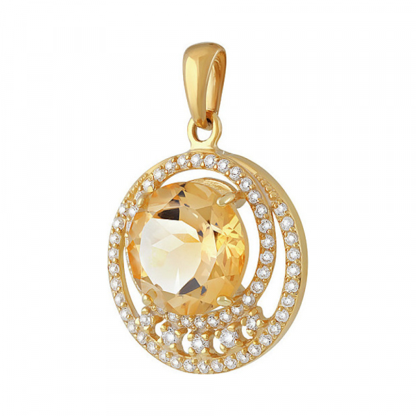 Серебряная подвеска с цитрином  фианитом и золотым покрытием № 134089