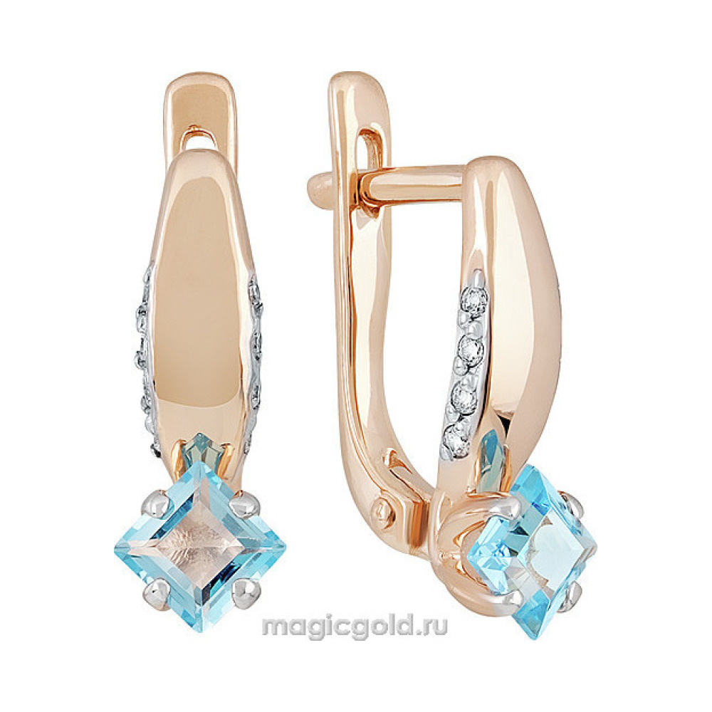 Золотые серьги с топазом и фианитом № 139746