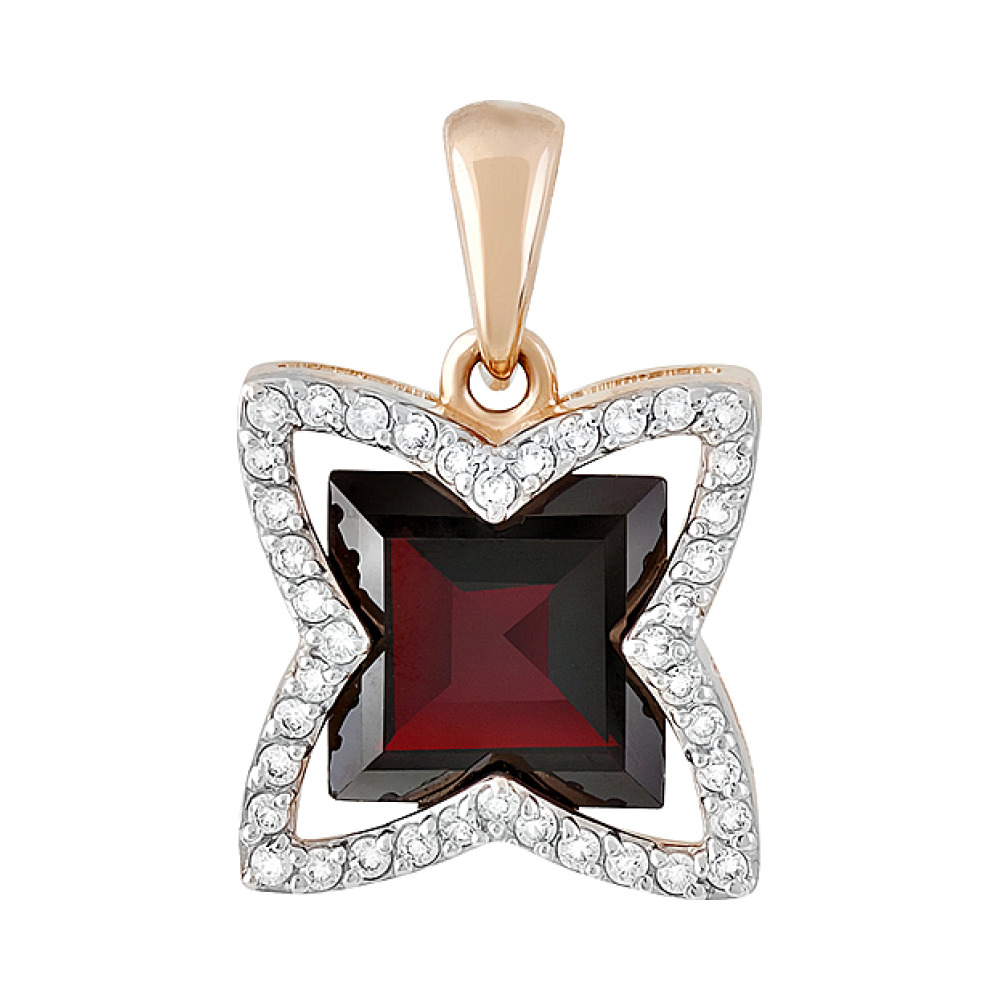 Золотая подвеска с гранатом и фианитом № 128525