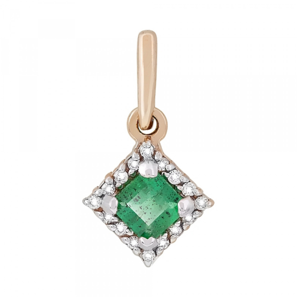 Золотая подвеска с бриллиантом и изумрудом № 107300