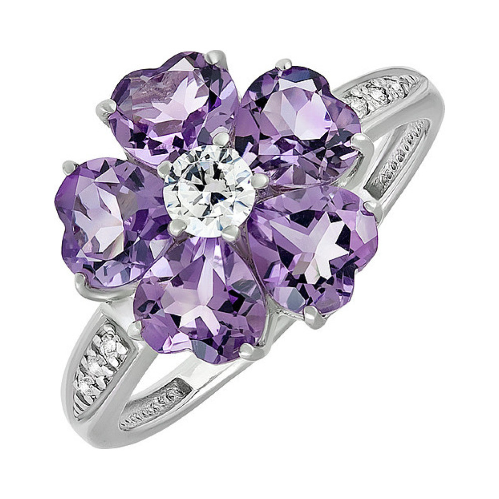 Серебряное кольцо с аметистом и фианитом № 72757