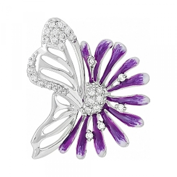 Серебряная подвеска с фианитом и эмалью № 114970