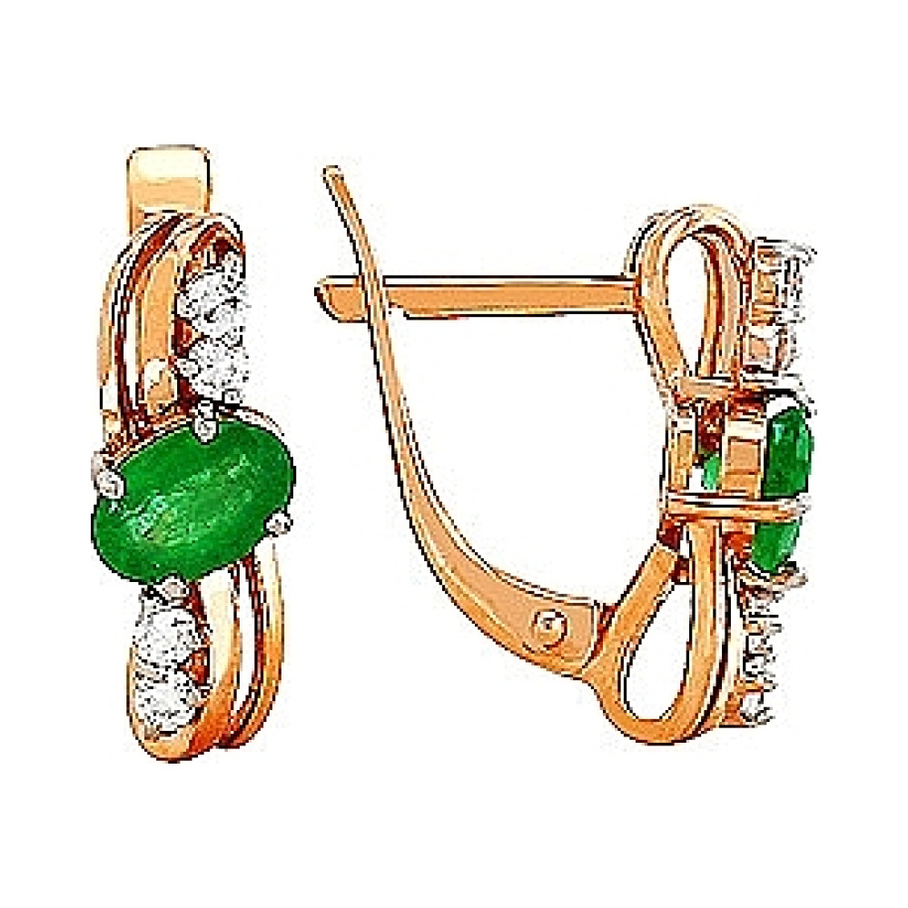Золотые серьги с бриллиантом и изумрудом № 85153