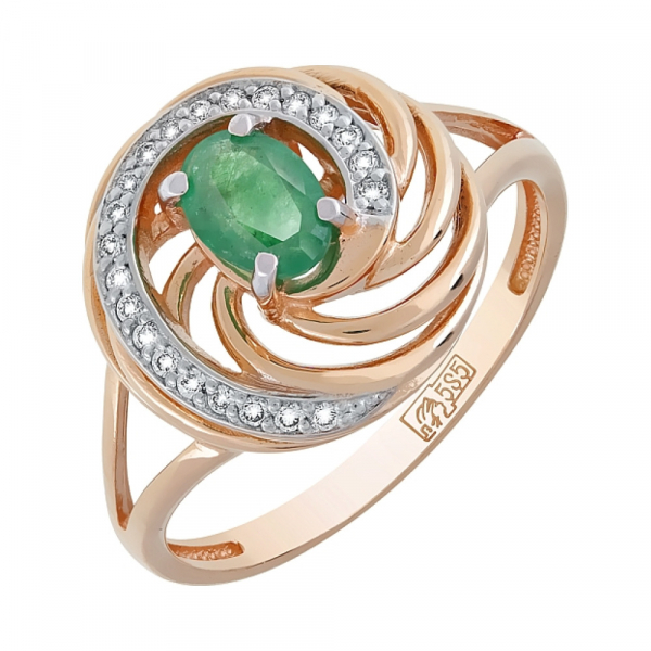 Золотое кольцо с бриллиантом и изумрудом № 119871