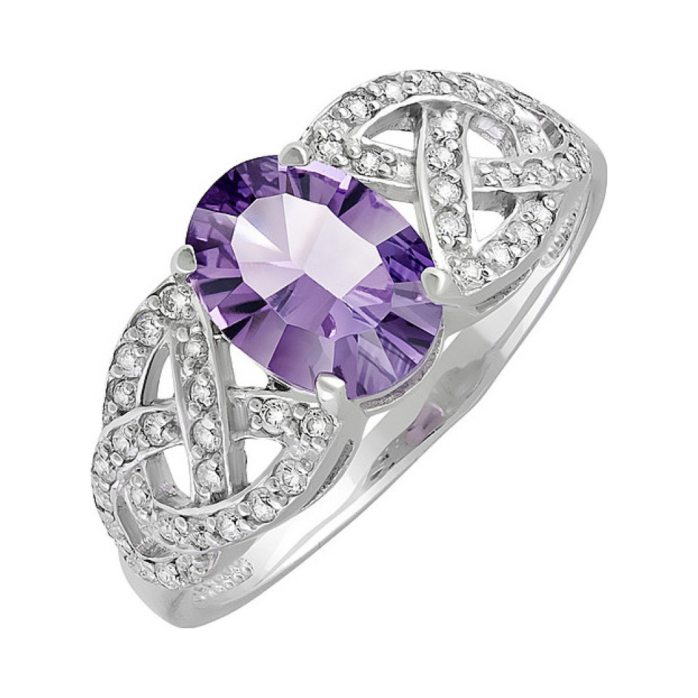 Серебряное кольцо с аметистом и фианитом № 133078