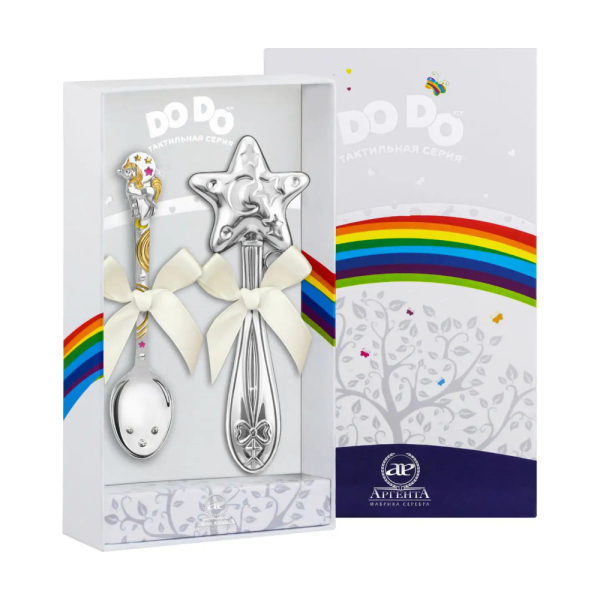 Набор для малышей DODO Единорог: ложка и погремушка из серебра 925 пробы