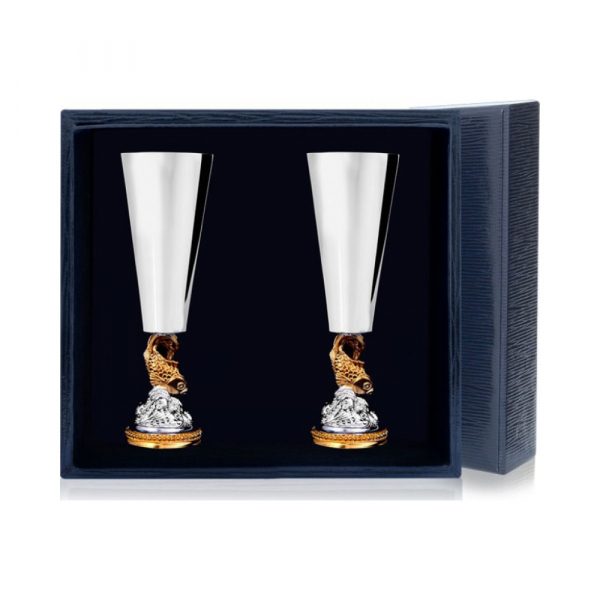 Набор серебряных рюмок «Золотая Рыбка» с позолотой из 2 предметов