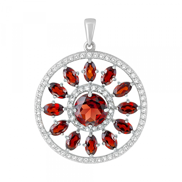 Серебряная подвеска с гранатом и фианитом № 124700