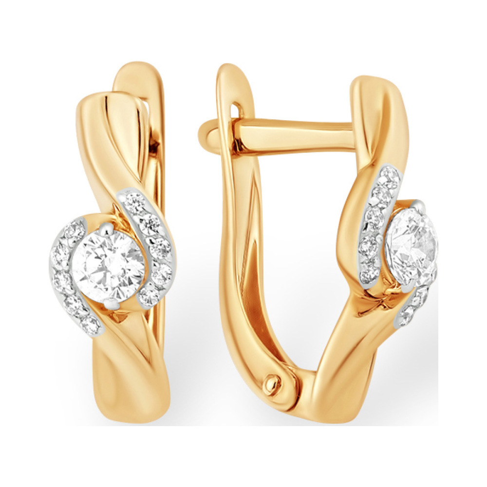 Золотые серьги с кристаллами swarovski и фианитом № 140190