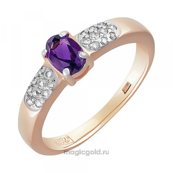 Золотое кольцо с аметистом и фианитом № 158844
