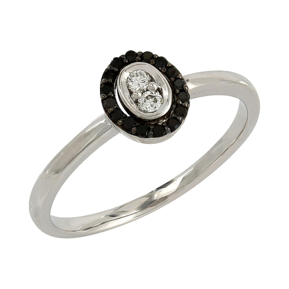 Золотое кольцо с черными и белыми бриллиантами № 106685