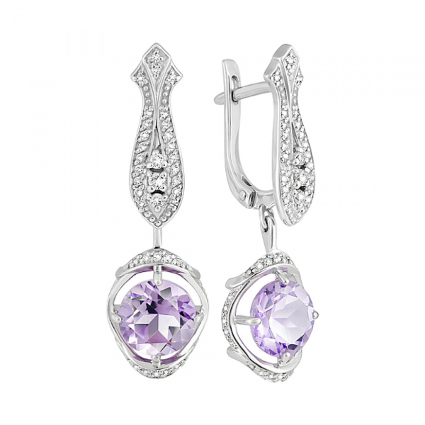 Серебряные серьги с аметистом и фианитом № 128029