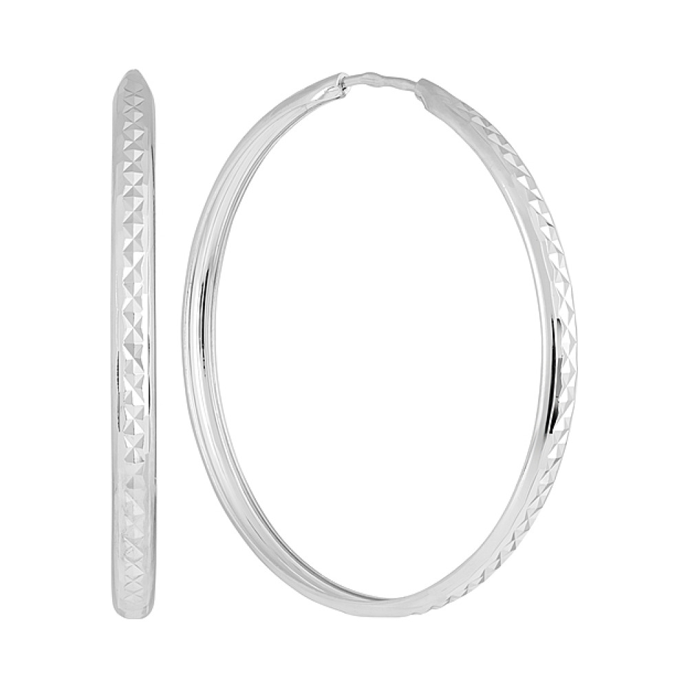 Серебряные серьги конго с алмазной гранью № 129742