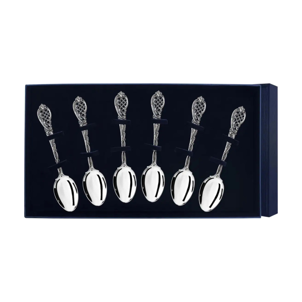 Набор чайной ложки Барокко с чернением из серебра 925 пробы