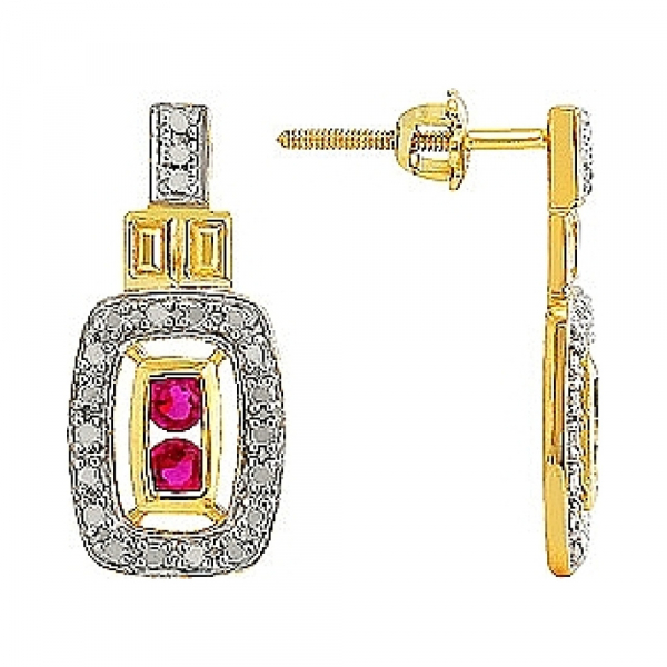 Серебряные серьги с фианитом, им.корунда.зол.покрыт № 80393