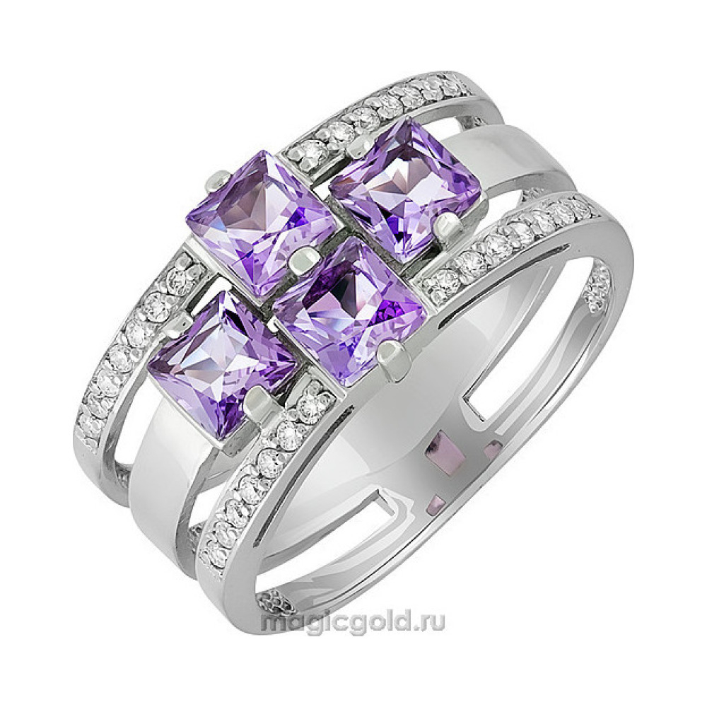 Серебряное кольцо с аметистом и фианитом № 140108