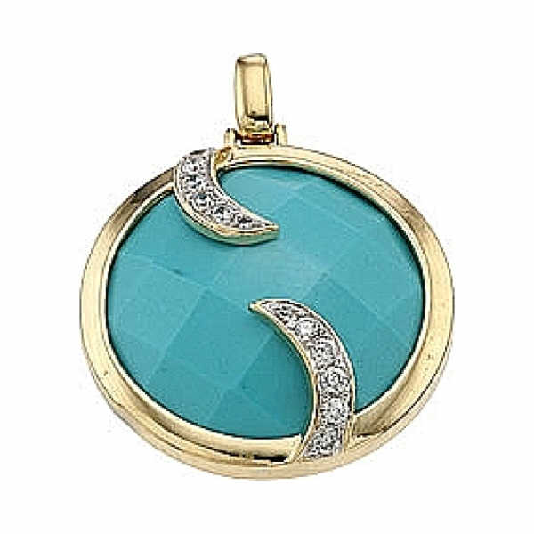 Серебряная подвеска с имитац. бирюзы, фианитом и зол.покрыт. № 34149