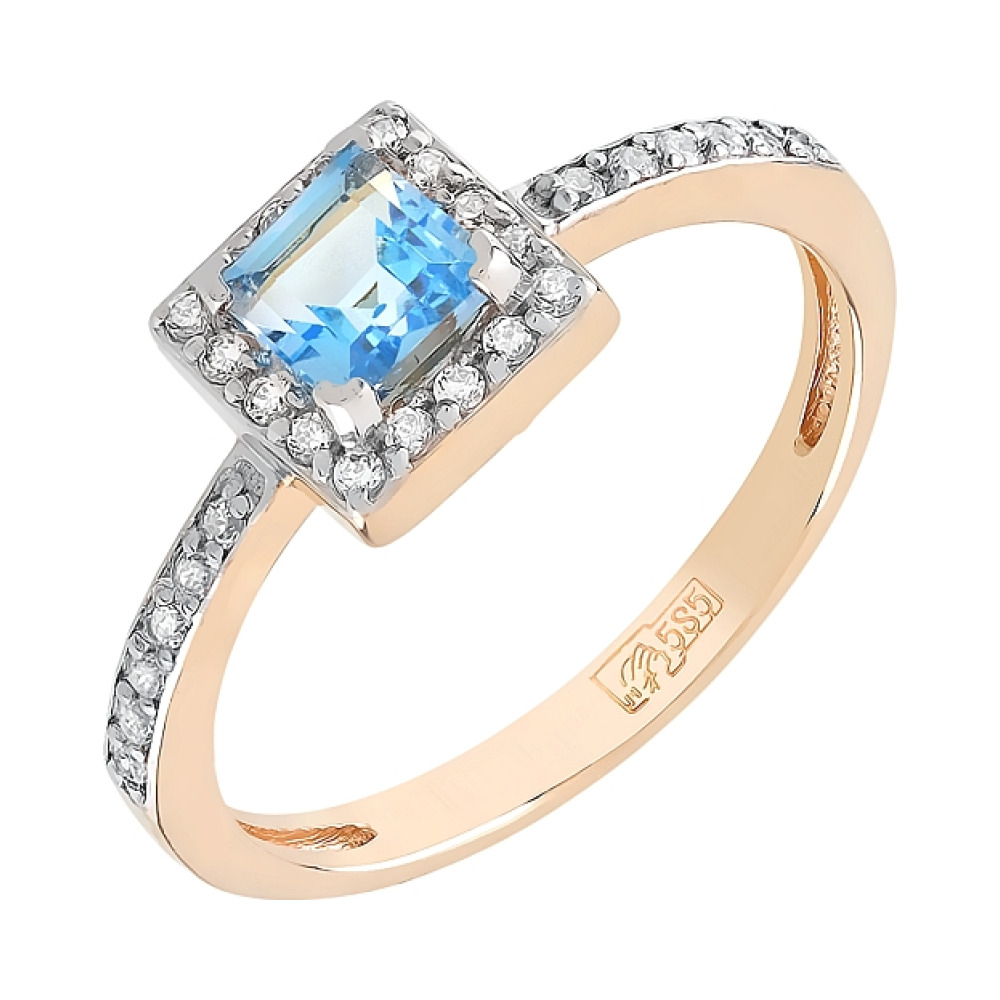 Золотое кольцо с топазом и фианитом № 112251