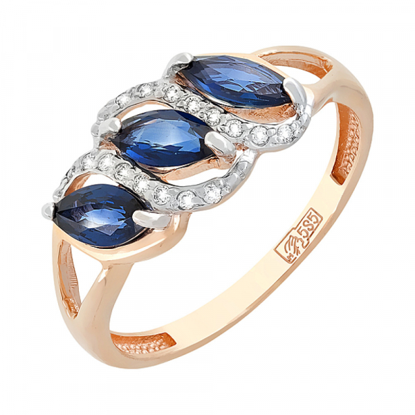 Золотое кольцо с бриллиантом и сапфиром № 118775