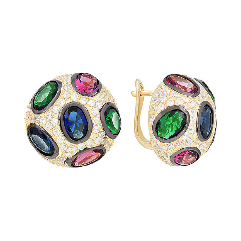 Серебряные серьги с фианитом и золотым покрытием № 118326