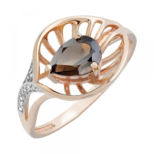 Золотое кольцо с раухтопазом и фианитом № 119946