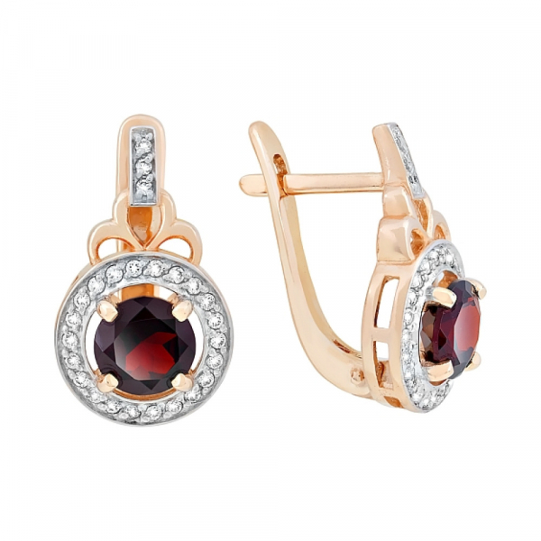 Золотые серьги с гранатом и фианитом № 117579