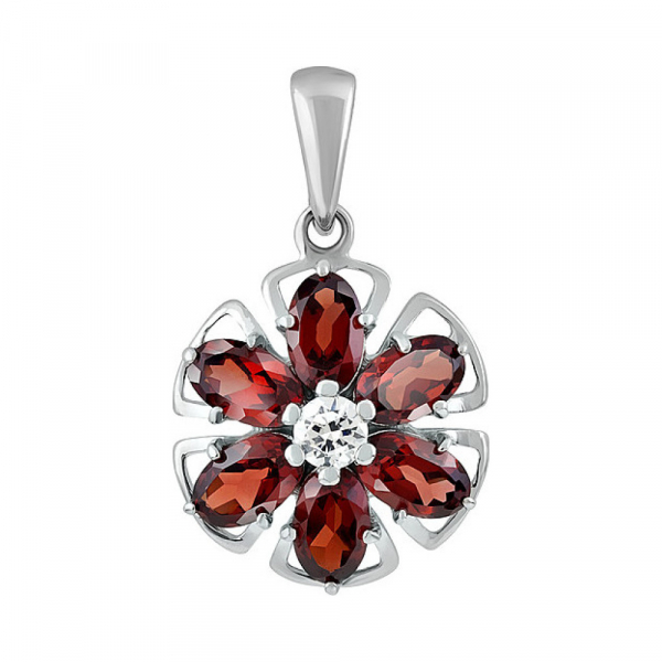 Серебряная подвеска с гранатом и фианитом № 132806