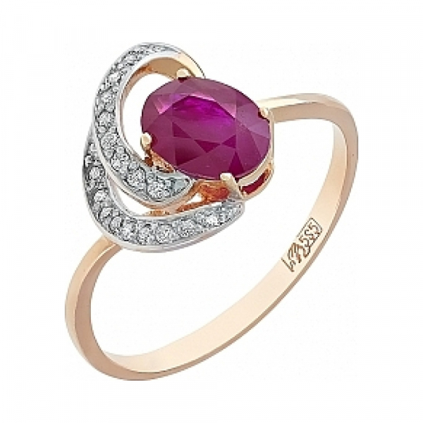 Золотое кольцо с бриллиантом и рубином № 114787