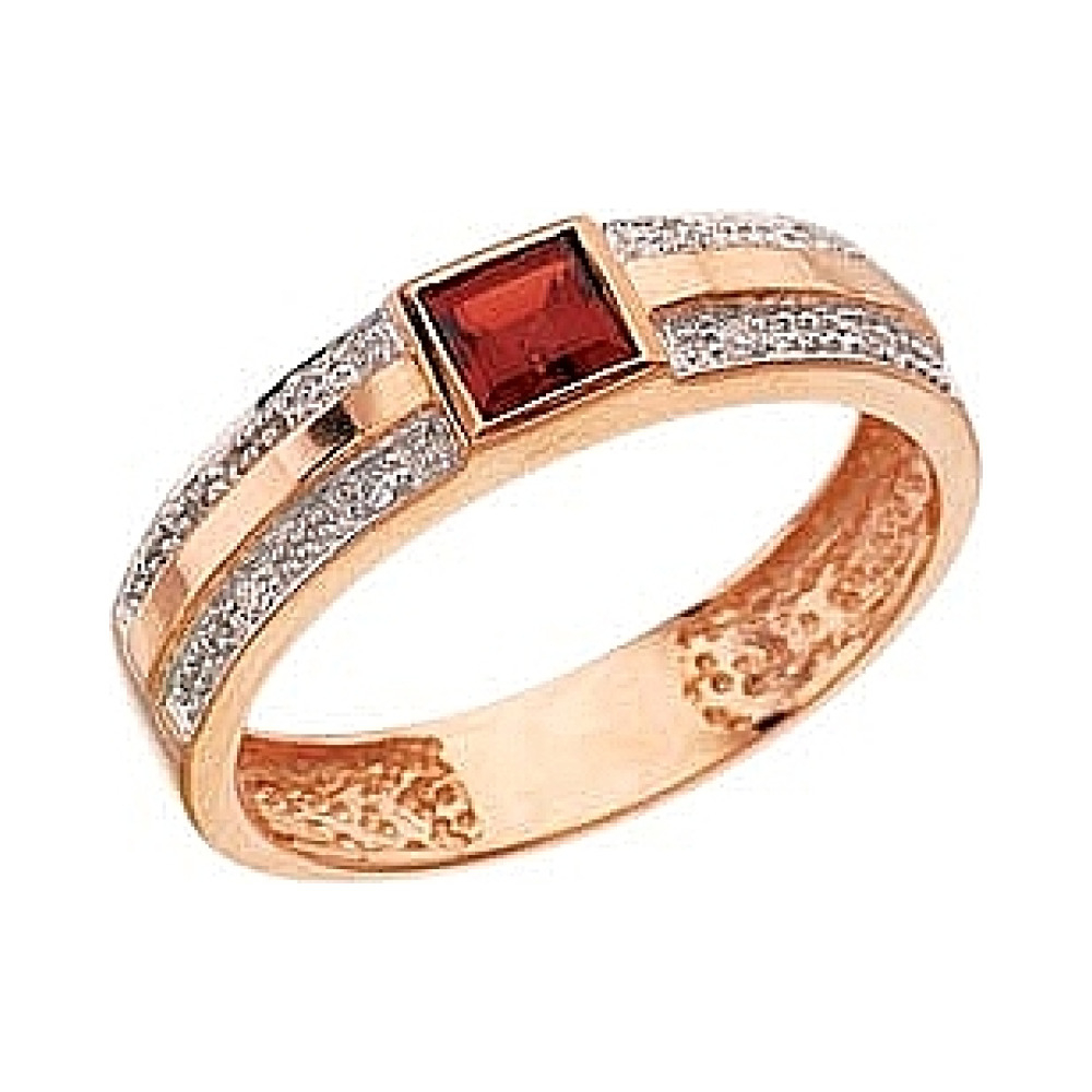 Золотое кольцо с бриллиантом и гранатом № 2880
