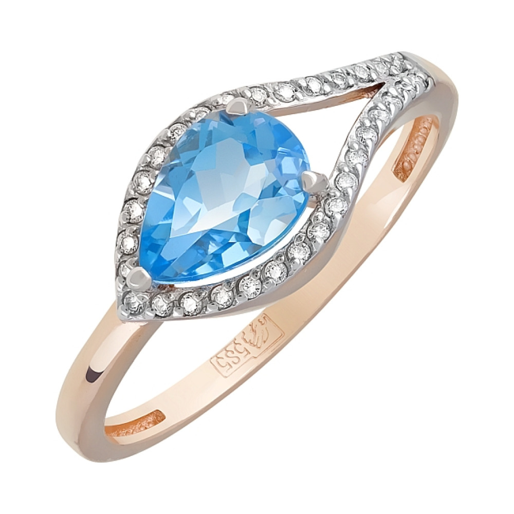 Золотое кольцо с топазом и фианитом № 119539