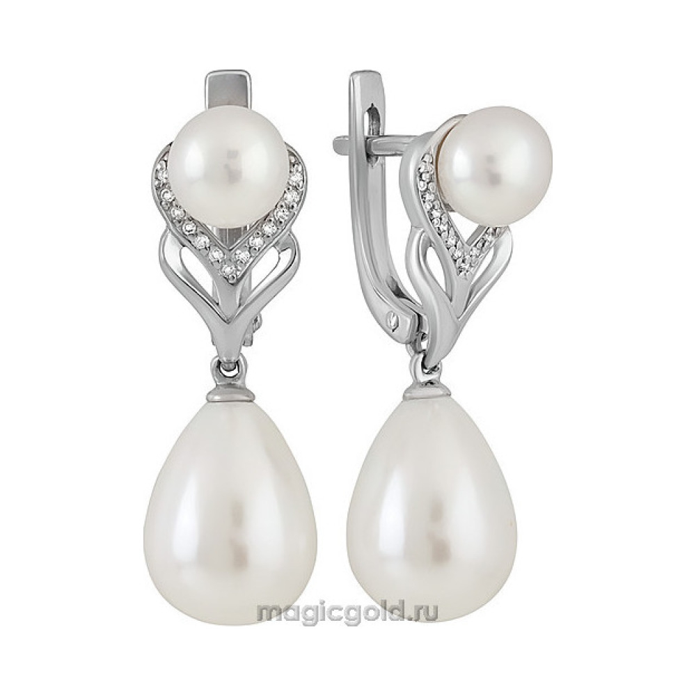 Серебряные серьги с перламутровым жемчугом и фианитом № 138802