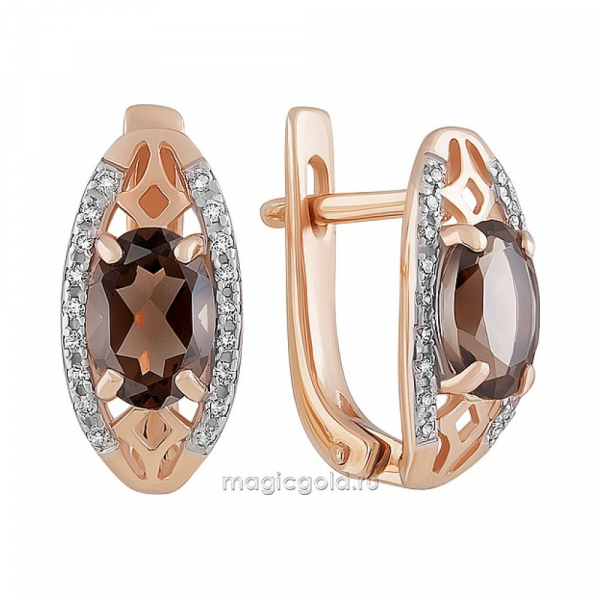 Золотые серьги с раухтопазом и фианитом № 158982