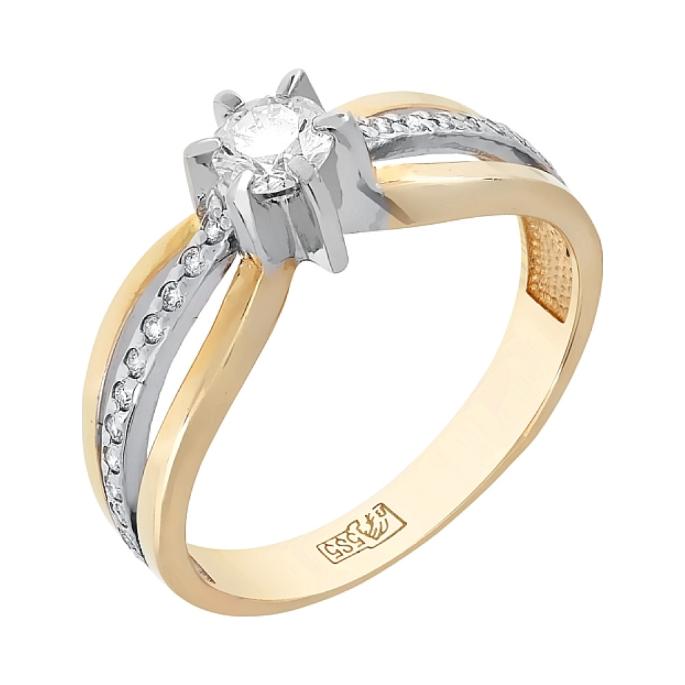 Серебряное кольцо с алпанитом , фианитом и золотым покрытием № 132478