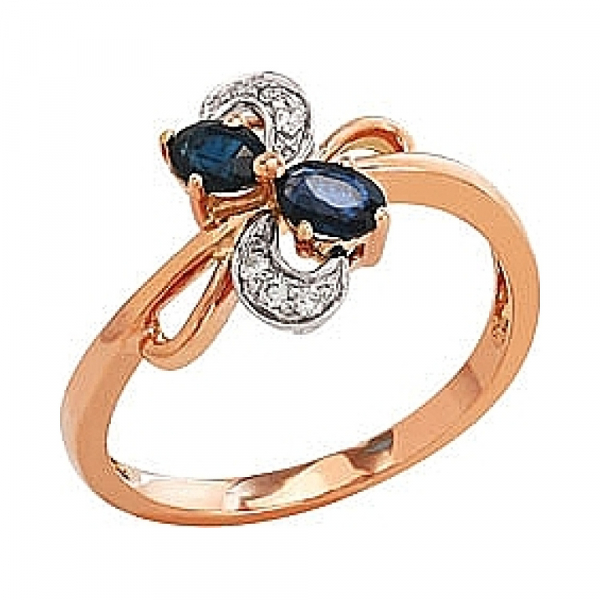 Золотое кольцо с бриллиантом и сапфиром № 82252