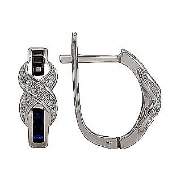 Золотые серьги с бриллиантом и сапфиром № 75323