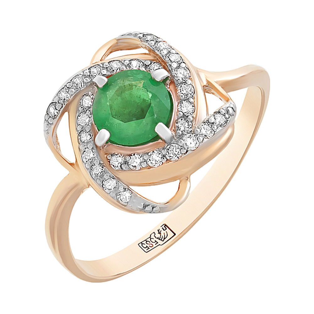 Золотое кольцо с изумрудом и фианитом № 105628