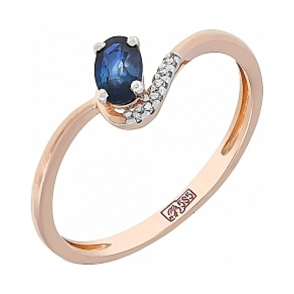 Золотое кольцо с бриллиантом и сапфиром № 114529