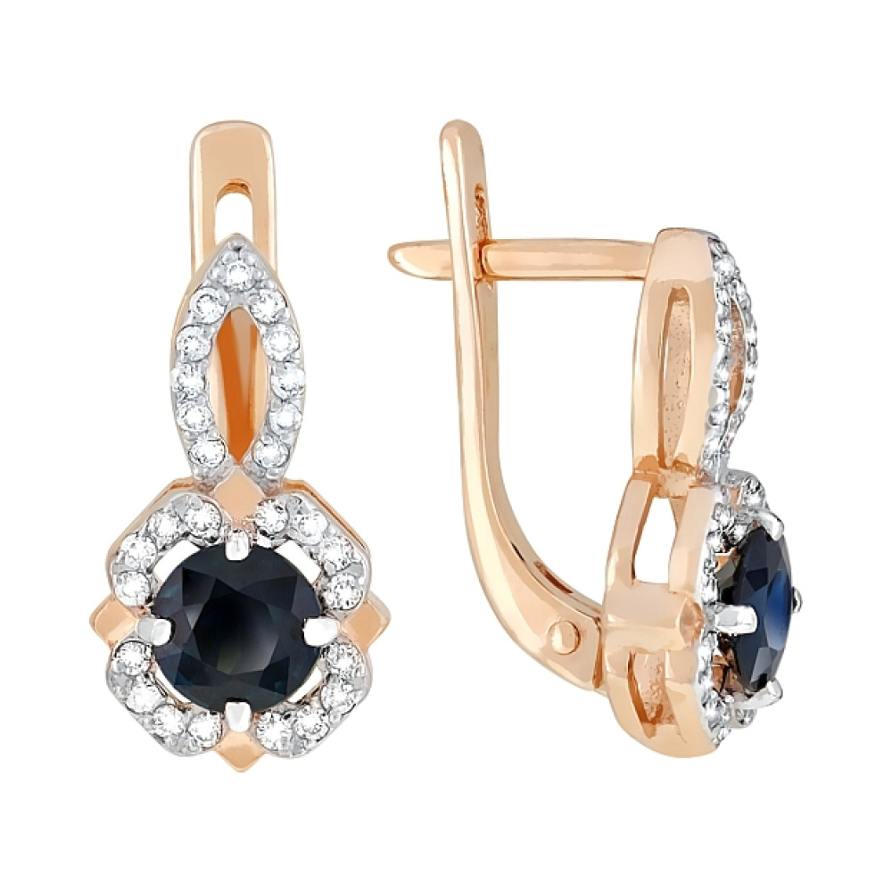 Золотые серьги с бриллиантом и сапфиром № 119135