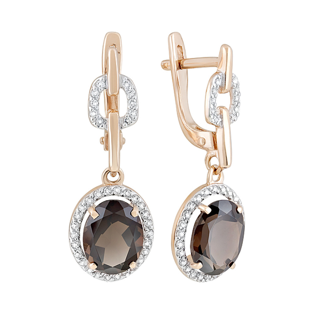 Золотые серьги с раухтопазом и фианитом № 126543