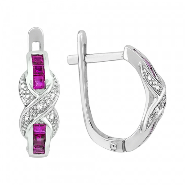 Золотые серьги с бриллиантом и рубином № 101970