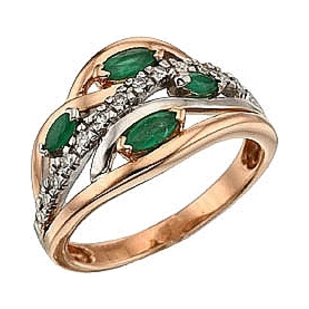 Золотое кольцо с бриллиантом и изумрудом № 34393