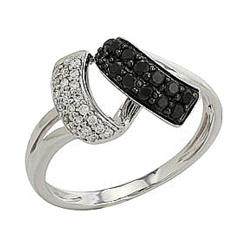 Золотое кольцо с чёрным и белым бриллиантами № 82258