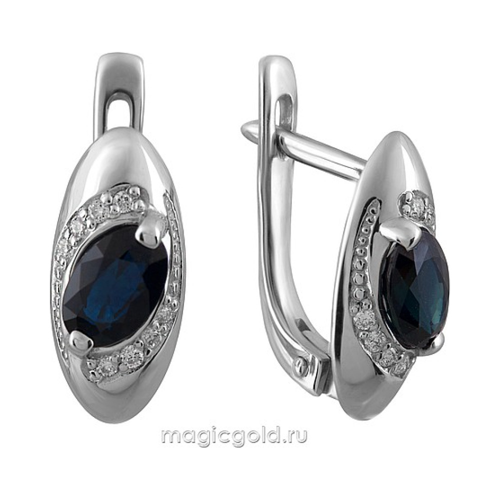 Золотые серьги с бриллиантом и сапфиром № 158866