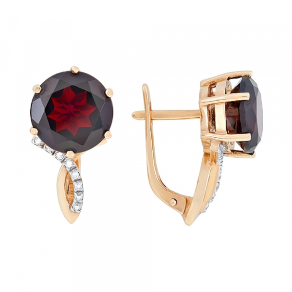 Золотые серьги с гранатом и фианитом № 84603