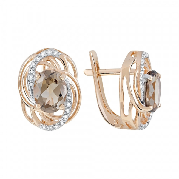 Золотые серьги с раухтопазом и фианитом № 119601