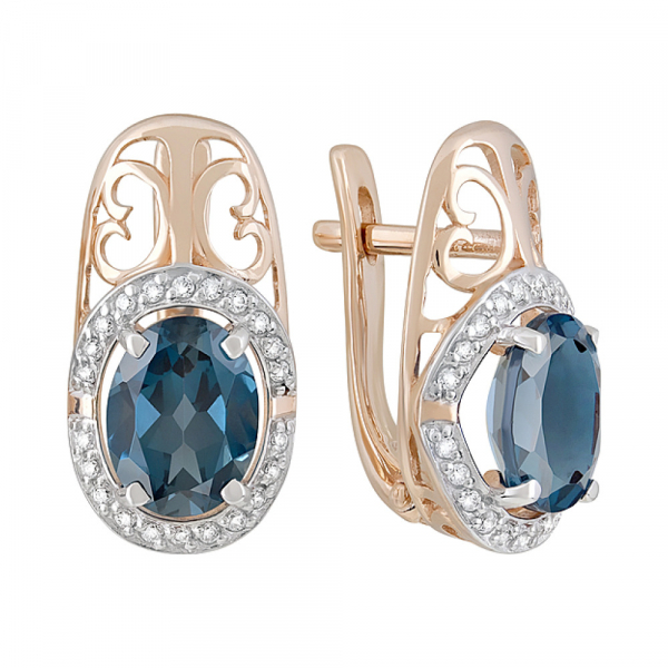 Золотые серьги с топазом и фианитом № 126331
